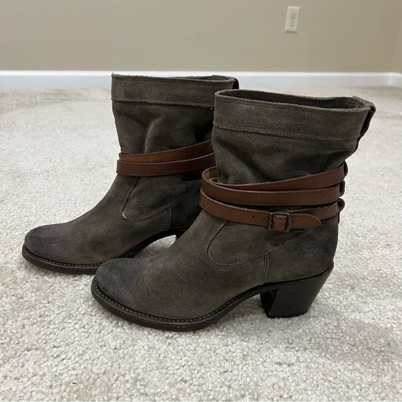 Frye Women Jane Strappy Short Ankle Boot Suede Leather  Pull On Size 5.5 B Gray, - Picture 5 of 16